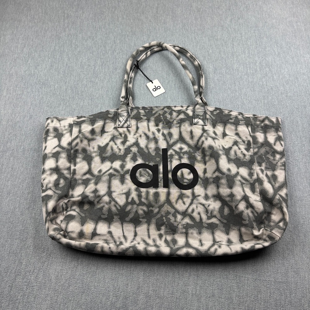 Alo Yoga Tote Bag Ones Size Gray Canvas Tie Dye Beach Gym Travel Carry On NWT